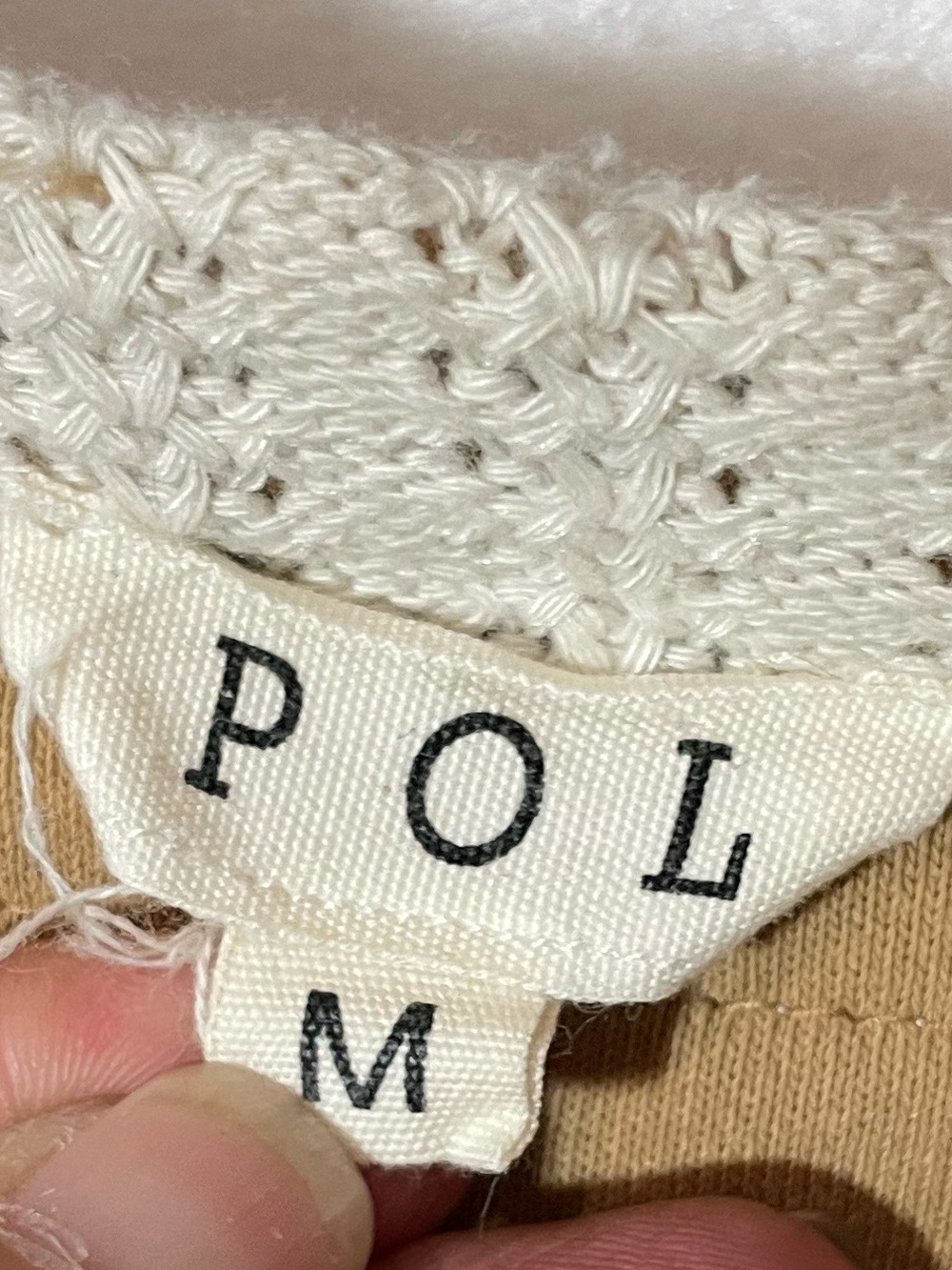 POL Cream and Tan Peace Sign Patchwork Pullover - Picture 4 of 4